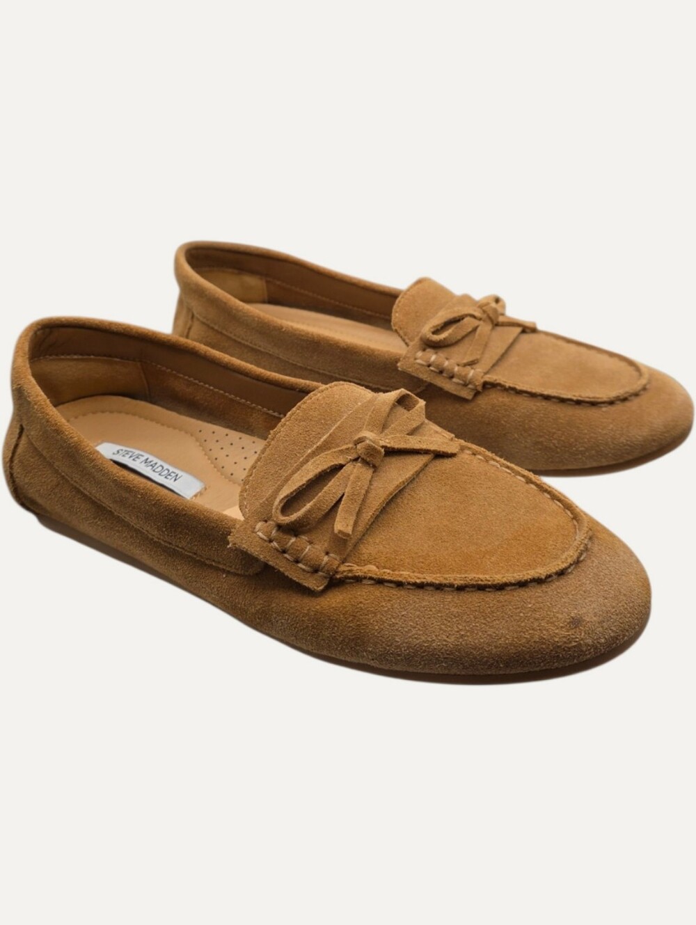 Steve Madden Wourable Tan Suede Bow Loafers Moccasin Flats Size 7